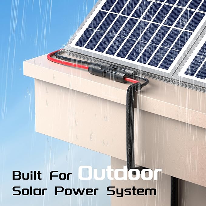 Bateria Power 10AWG 30FT Solar Panel Extension Cable, Flame Retardant Protective Sleeving Twin Wire 10 Gauge Solar Cable with IP68 Female & Male Waterproof Connectors, Dust Caps for Home, RV - Image 4