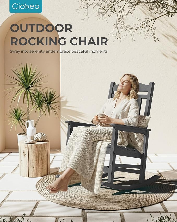 Ciokea Oversized Outdoor Rocking Chairs Set of 8, 380lbs Heavy-Duty Large Patio Rocker, High Back Cozy Porch Chairs, Weather Resistant Patio Rocking Chairs for Outside, Fire Pit, Deck, Dark Grey - Image 4