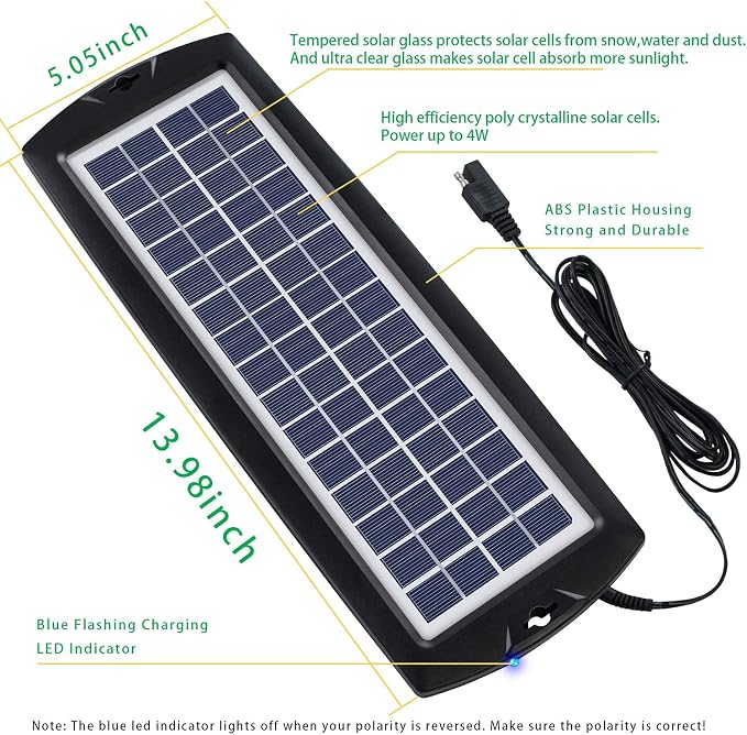 Sunway Solar Car Battery Trickle Charger & Maintainer 12V Solar Panel Power Kit Portable Backup for Car Automotive RV Marine Boat Motorcycle Truck Trailer Tractor Powersports Snowmobile Farm Equipment - Image 2
