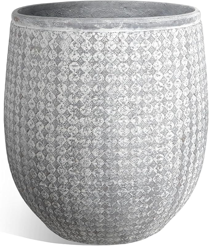 Worth 14.5" Round Planter, Lightweight Magnesium Oxide Cement Plant Pot, Raised Pattern Concrete Look with Drainage Hole for Indoor/Outdoor Use, Grey
