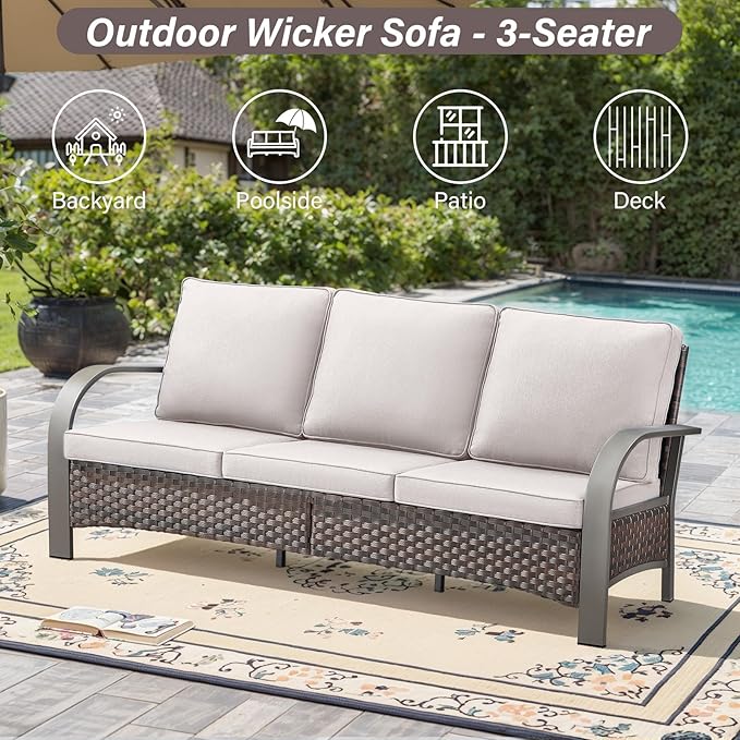 Belord 6 Pieces Patio Furniture Set with Fire Pit Table - 50000 BTU Propane Fire Pit, 2 Single Leisure Chairs, High Back Wicker Rattan Couch, Outdoor Conversation Set for Casual Gathering