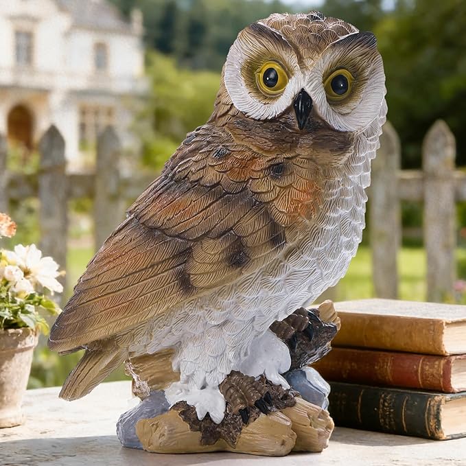 Garden Owl Outdoor Statue,Solar Owls Figurine Sculpture with LED Lights for Porch Patio Lawn Yard Deck Spring Decor - Ideal Easter Day Housewarming for Women Men Owl Lover