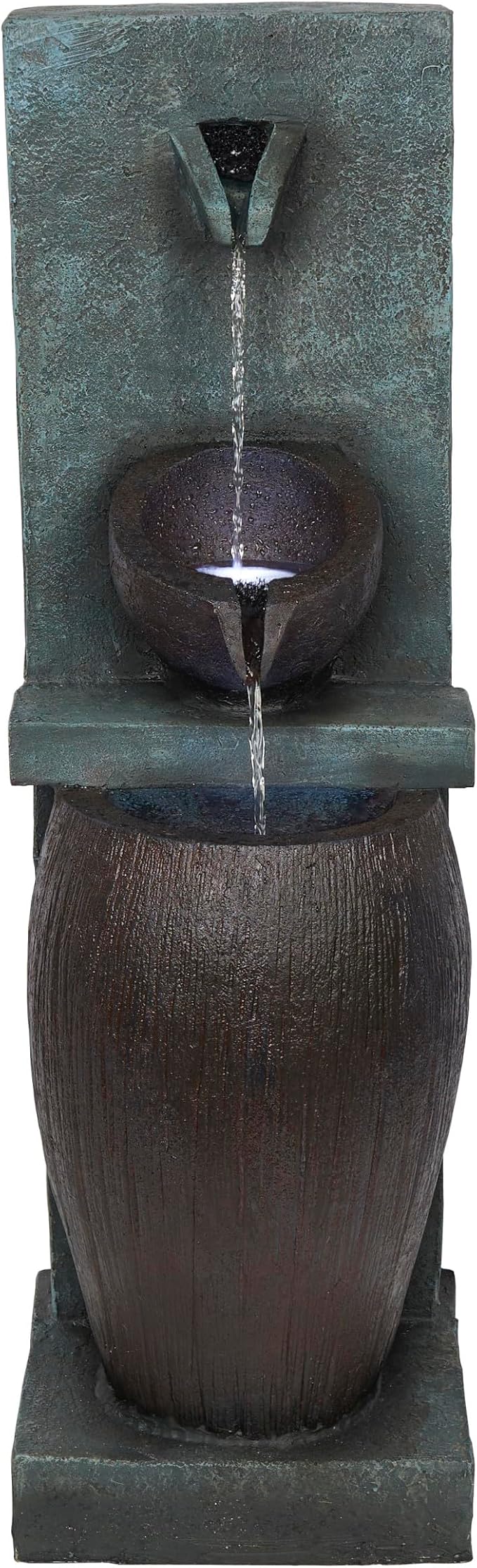 Alpine Corporation TZL388 32" 3 Tier Jar Fountain with LED Lights, Elegant Outdoor Water Feature for Garden, Patio, Backyard, Home Décor, Ceramic Water Fountain & Landscape Decorations, Gray
