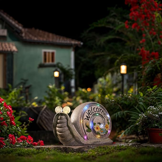 Outdoor Snail Garden Statues with Solar Lights, Snail Figurine Garden Decor for Outside, Yard Decorations Outdoor for Patio Porch Lawn Backyard Decor, Gardening Birthday Gifts for Women Mom Grandma