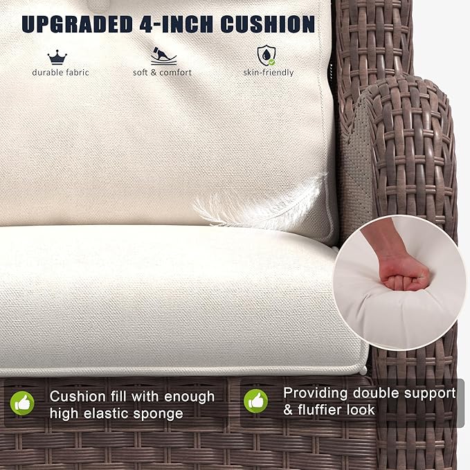 LayinSun 3 Pieces Outdoor Patio Furniture Set, Rattan Wicker Chairs Sets with Armchairs and Coffee Table