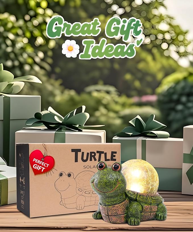 Nacome Solar Turtle Garden Statue Lights: Outdoor Figurine with Glass Ball Lighting Decorations Lawn Ornaments Porch Patio Balcony Yard - Birthday Gifts for Mom Grandma Women(Green)