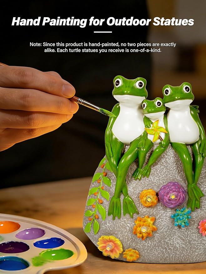 Solar Garden Statues, Outdoor Solar Frog Decor with Succulent and 6 LED Lights, Outside Yard Figurine Decor for Garden, Lawn, Patio, Balcony, Porch, Unique Gifts for Mom Grandma