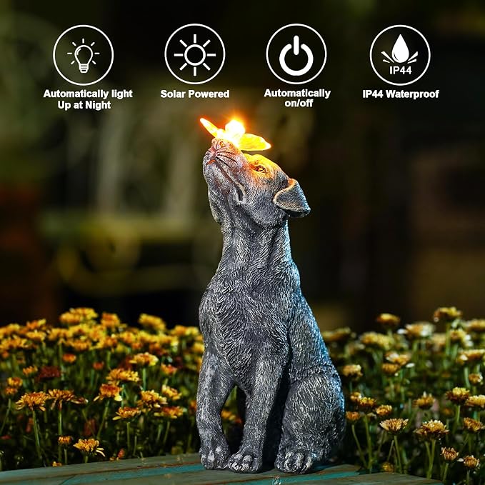 Goodeco Dog Statue with Solar Butterfly - Ideal Gifts for Mom, Dad or Birthdays, Beautifully Crafted Outdoor Decorations to Wow Your Guests - Image 6