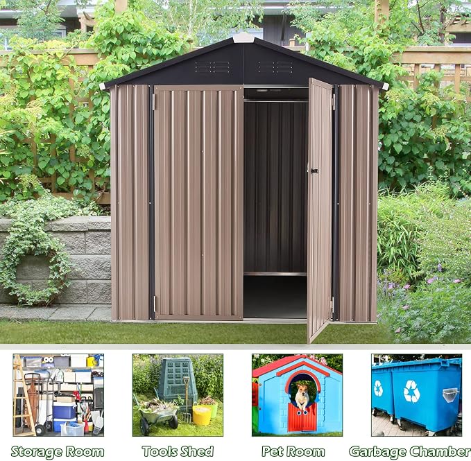 AECOJOY 6' x 6' Outdoor Storage Shed, Metal Shed with Design of Lockable Doors, Utility and Tool Storage for Garden, Backyard, Patio, Outside use - Image 3
