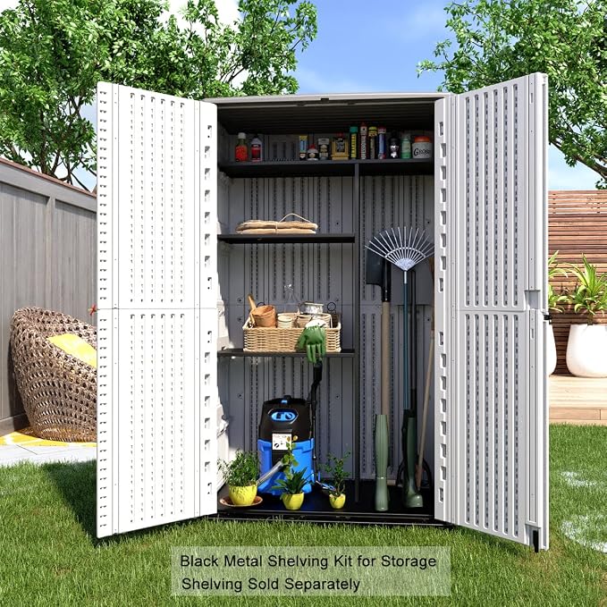 Kinying Outdoor Storage Cabinet, Vertical Storage Shed Perfect to Store Patio Furniture, Garden Tools Accessories,Bike,Beach Chairs and Lawn Mower, 4x2.5 Feet off-white-02B - Image 4