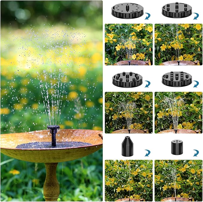 AISITIN Solar Fountain Pump 2.5W Bird Bath Fountain Solar Powered Water Fountain with 8 Nozzle & 4 Fixer, Solar Fountain Pump for Bird Bath, Garden, Pond, Pool