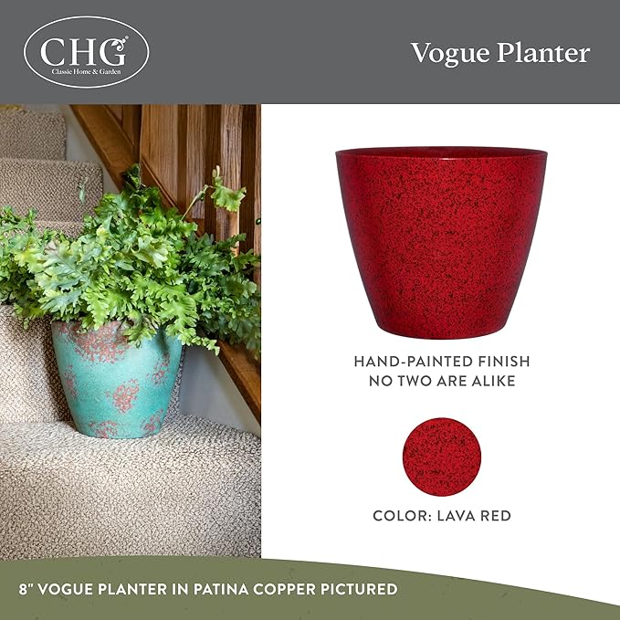 Classic Home and Garden Vogue Planter Pots w/Pottery Quality Finish - Modern Indoor & Outdoor Flower Pots - UV-Resistant Porch Planters - Decorative Pot for Flowers & Herbs (8?€? Lava Red)