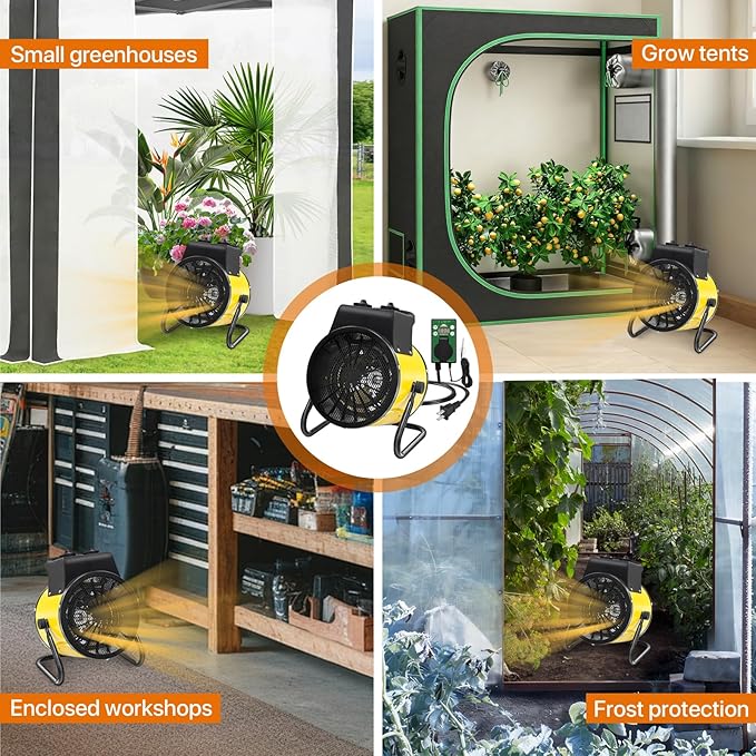 EAGLE PEAK 1500W Greenhouse Heater, Electric Space Heater with Thermostat for Greenhouse, Grow Tent & Small Workshops, IPX4 Water Resistant Radiant Heat, 2 Pack, Yellow