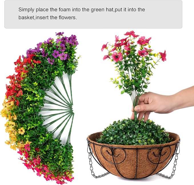 HyeFlora Artificial Faux Hanging Plants Flowers Basket for Summer Outdoor Outside Decoration, Fake Silk UV Sun Resistant Look Real Colorful Daisy Eucalyptus for Porch Home Patio Balcony Yard - Image 4