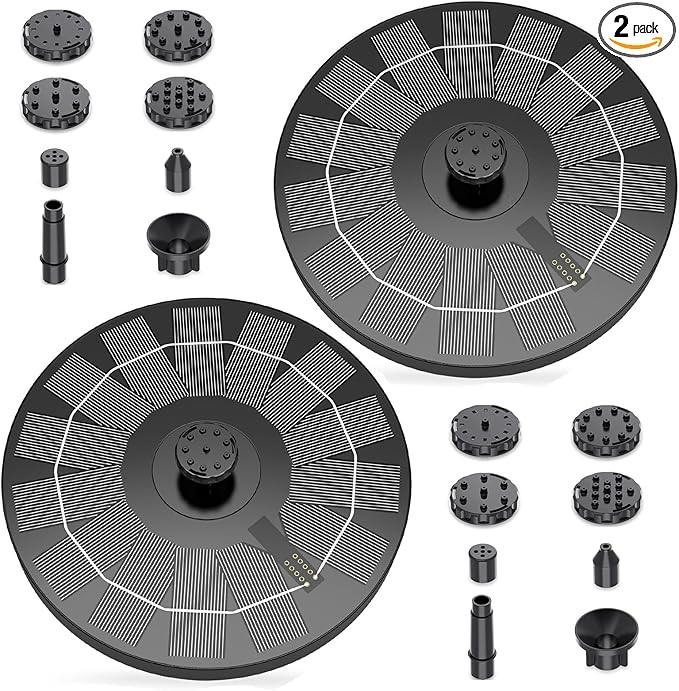 AISITIN Solar Fountain Pump 2.5W, 6.7" Solar Powered Water Fountain for Bird Bath, Solar Pump with 6 Nozzles for Garden, Ponds, Pool, Fish Tank, Outdoor and Aquarium, 2 Pack