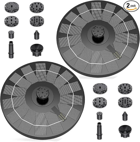 AISITIN Solar Fountain Pump 2.5W, 6.7" Solar Powered Water Fountain for Bird Bath, Solar Pump with 6 Nozzles for Garden, Ponds, Pool, Fish Tank, Outdoor and Aquarium, 2 Pack