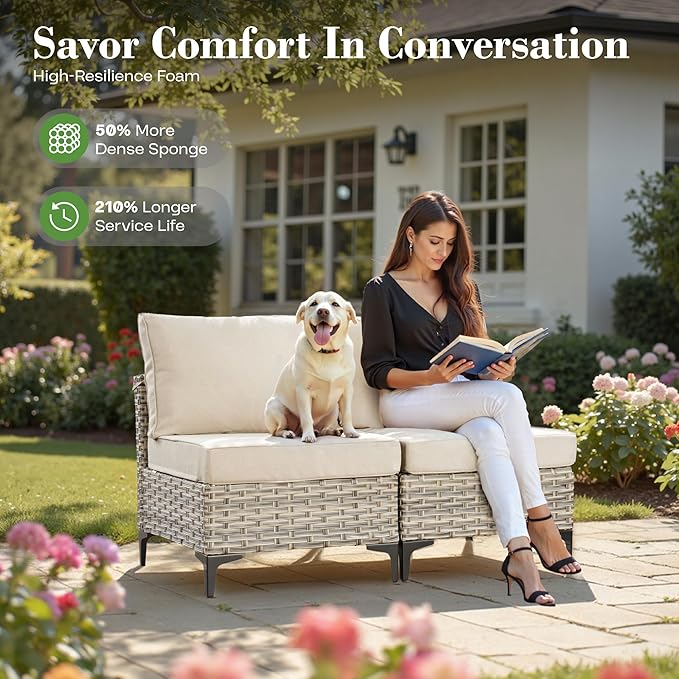 9 Pcs Patio Furniture with Fire Pit Table, Outdoor Rattan Wicker Conversation Set with Glowing Coffee Table, Comfy Sectional Sofa for Porch Balcony Backyard Pool, Beige