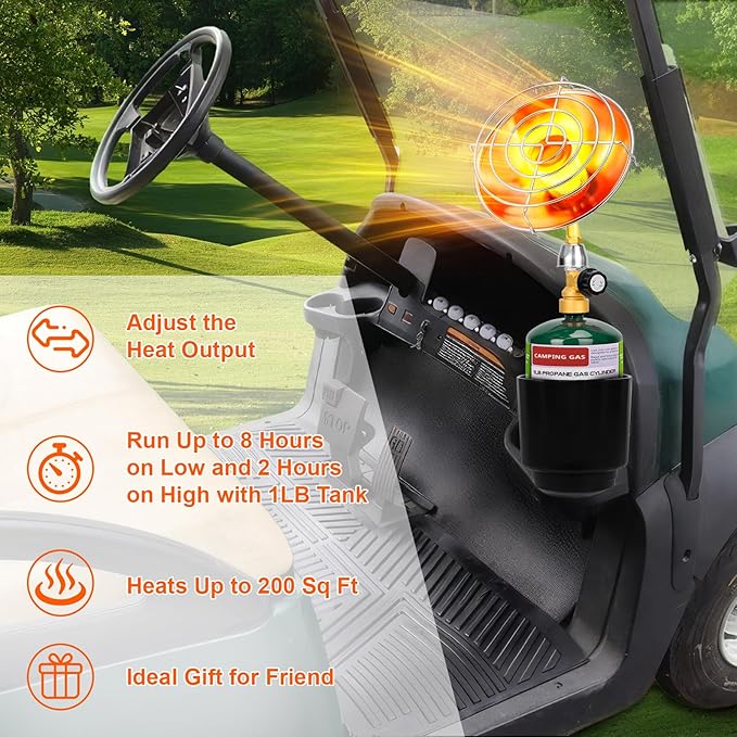 Propane Golf Cart Heater, Outdoor Propane Heater, Golf Cart Accessories, Portable Heaters for Golf Carts with Cup Holder Fits Most Golf Carts, Golf Gifts for Men