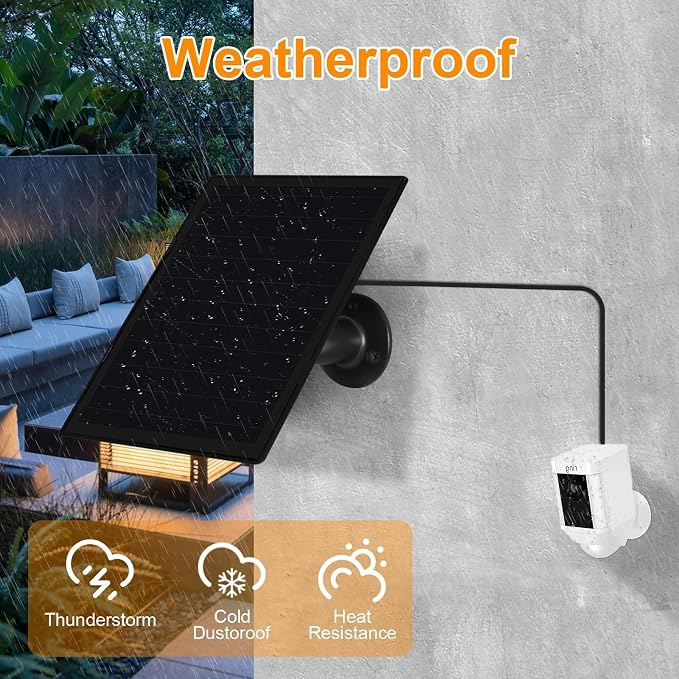 Solar Panel Charger for Ring Camera, Compatible with Ri ng Stick Up Cam Battery, Ring Spotlight Plus/Pro Battery,Waterproof, 5V 6W Fast Charging (Black-1Pack) - Image 3