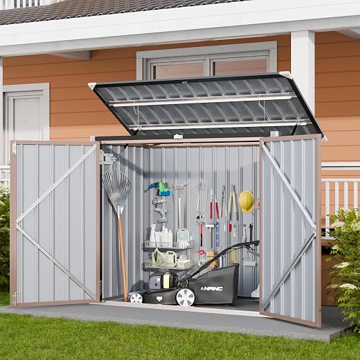 3'x5' Outdoor Trash Can Storage, Metal Storage Bike Shed, Waterproof Garbage Can Organizer with Chain Lid, Outdoor Storage Clearance for Patio, Garden, Backyard, Rose Gold by Unknown