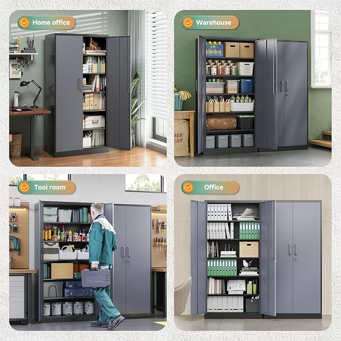 Letaya Metal Storage Cabinets with Lock Door and 5 Adjustable Shelves, Steel Garage Tool Organization Cabinets for Home,Utility Room, Warehouse,Lockers(71"-Black Gray) | Lock Door, 5 Adjustable Shelves, Garage, Lockers - Image 8