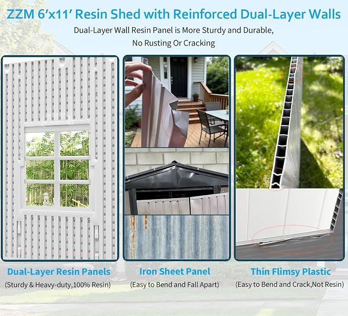 ZZM Outdoor Storage Shed 6x11 Ft, All-Weather Resistant Resin Garden Sheds & Outdoor Storage Clearance with Floor and Windows, Double-Layer Plastic Tool Shed for Backyard, Patio & Lawn (Gray) - Image 7