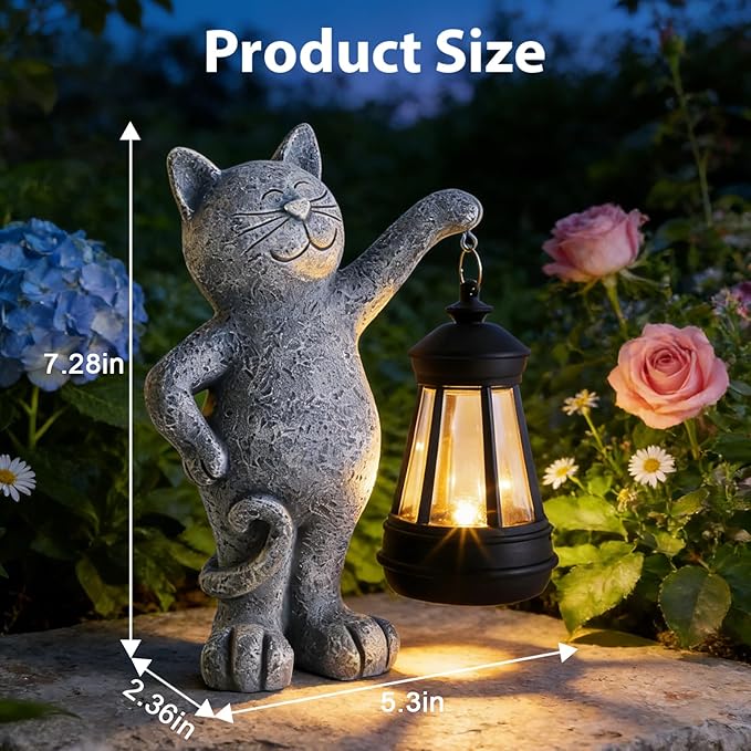 Solar Garden Statues Cat with LED Lights, Outdoor Decor for Cat Lover, Yard, Lawn, Patio,Home, Birthday Gifts for Women Mom Grandma
