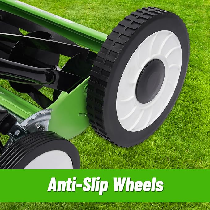 16-Inch 5-Blade Cordless Manual Reel Lawn Mower, Adjustable Cutting Height Manual Reel Mower with Removable Grass Collection Basket, 4 Wheels - Image 5