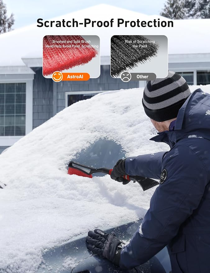 AstroAI 2 Pack 27" Snow Brush and Ice Scrapers for Car Windshield, Detachable Snow Scrapers with Ergonomic Foam Grip for Cars, Trucks, SUVs (Heavy Duty ABS, PVC Brush, Orange) - Image 4