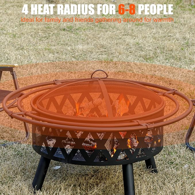 EcoNook 36 Inch Wood Burning Fire Pit with 2 Loops, Outdoor Fire Pit with Spark Screen & Fire Poker, Cross Weave Firepit for Outside Fireplace Bonfire for Yard,Patio, Garden - Image 2