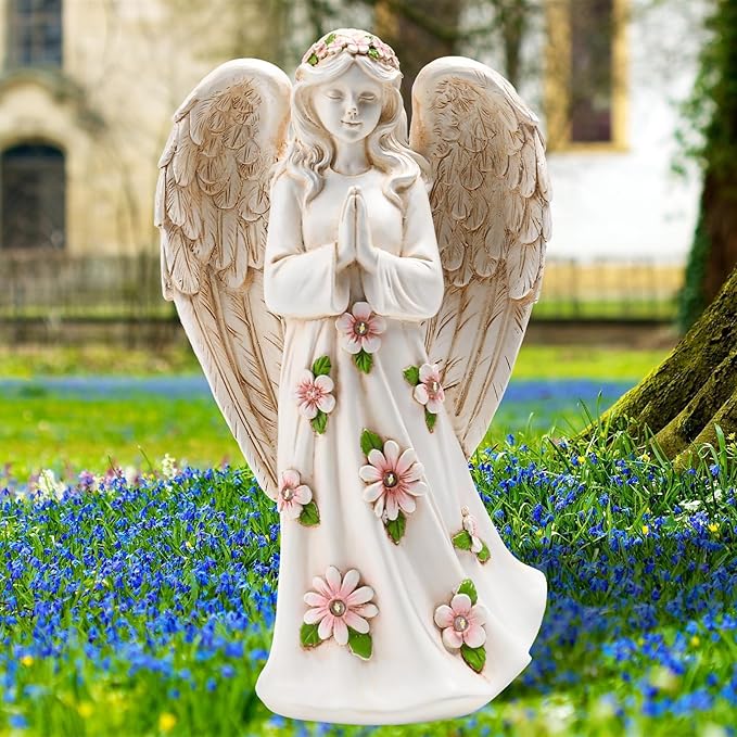 Angel Statue for Garden - 9.65 inches Guardian Solar Garden Statue, Gardening Gifts for Mom Grandma Lawn Ornaments Figurines for Outdoor Decor