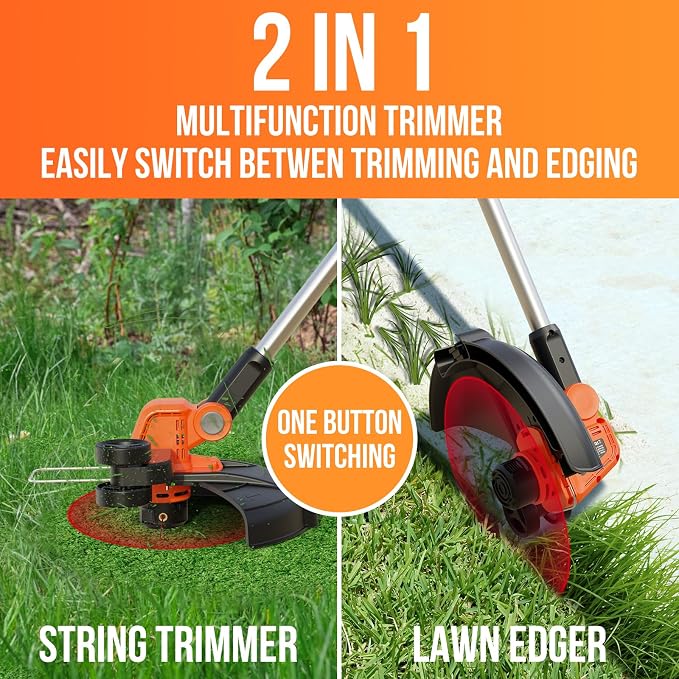 VARSK 12 Inch 20V Cordless Weed Wacker with Automatic Line Feed, 2 in 1 String Trimmer and Edger, Includes 2 X 2.0Ah Batteries/1 X Charger/6 X Replacement Spools, Weed Eater for Lawn, Garden, etc - Image 2