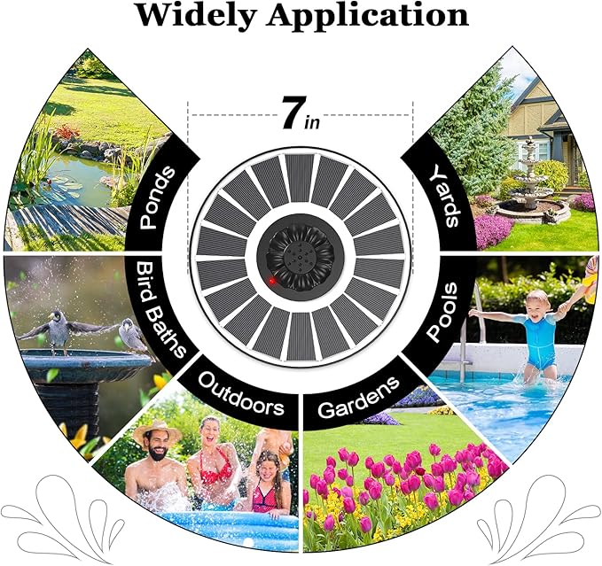 Yzert Solar Fountain with 2000mAh Battery & Innovative Indicator, 3.5W Glass Solar Water Fountain Pump Works in Cloudy Day with 7 Nozzles for Bird Baths, Gardens, Ponds, Pools, Outdoors (White)