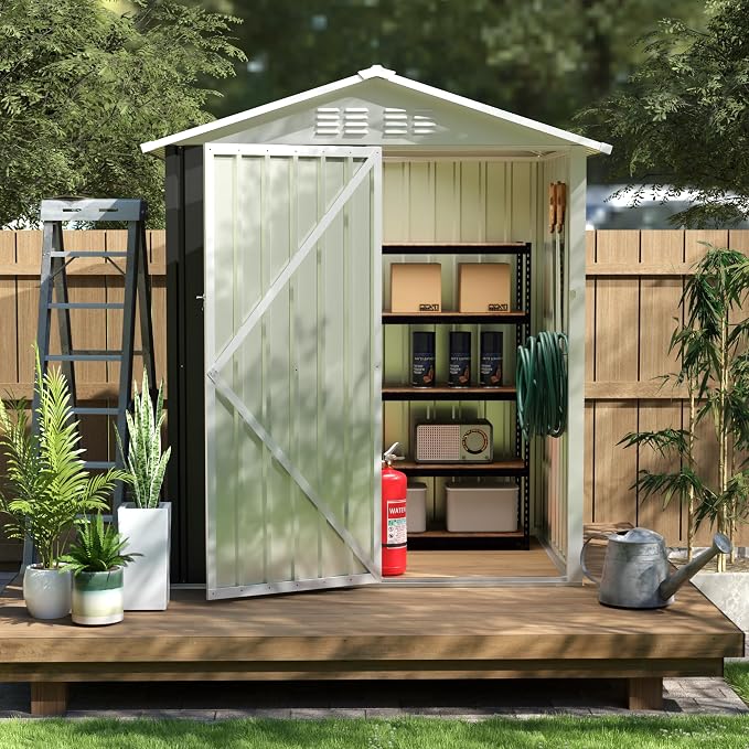 YOPTO 5.4x4.27 FT Outdoor Storage Shed, Metal Garden Tool Shed with Sloping Roof and Lockable Doors for Backyard Garden Patio Lawn, Grey by Unknown