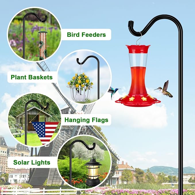 FEED GARDEN Shepards Hooks for Outdoor Bird Feeder Pole 92 Inch Adjustable Tall Heavy Duty Shepherds Hooks for Hanging Plant Baskets, Solar Lights, Wedding Decor, Lanterns, Black (2 Pack) - Image 4