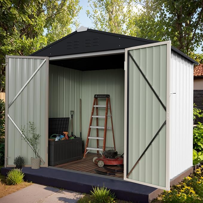 GUNJI 8 x 6 FT Shed Outdoor Storage Shed Metal Garden Shed with Lockable Door Outside Waterproof Tool Shed for Backyard, Patio, Lawn (White) - Image 4