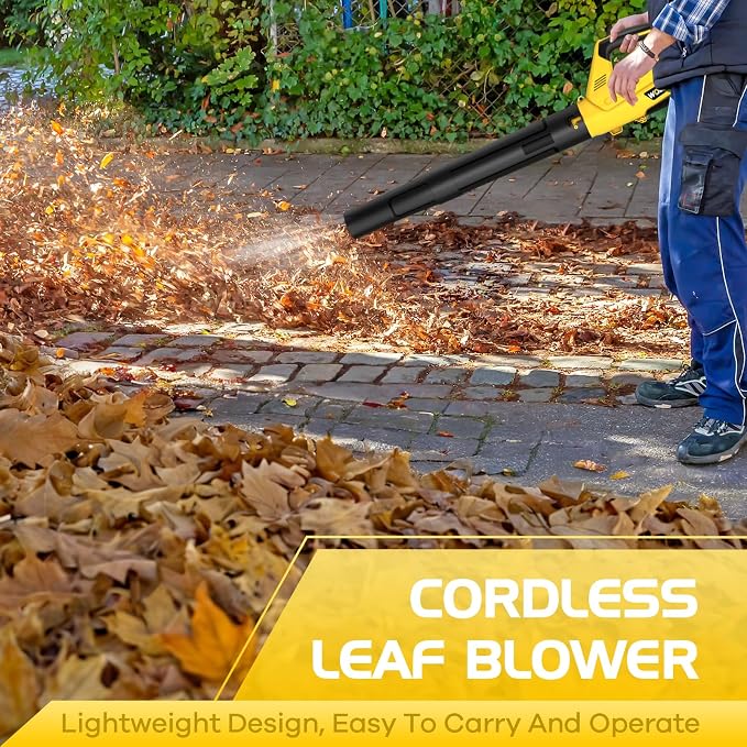 Leaf Blower, Electric Cordless Leaf Blower with 2 Batteries and Charger, 2 Speed Mode, Lightweight Leaf Blowers for Blowing Leaves, Lawn Care, Patio Cleaning and Dust - Image 2