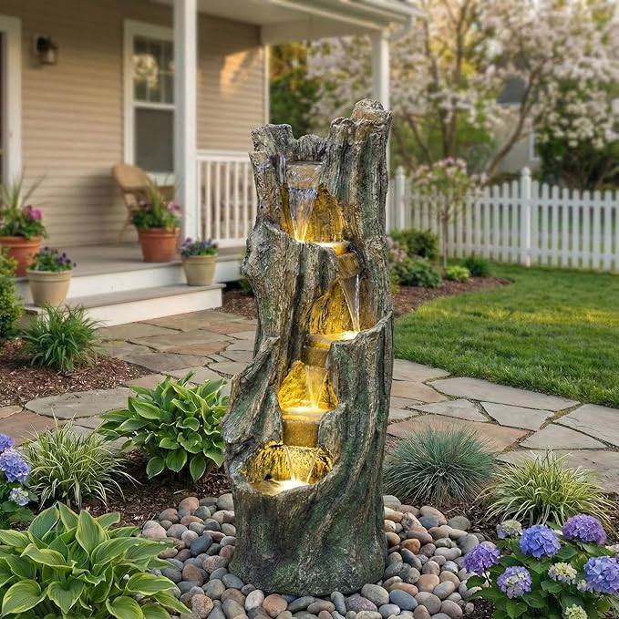 Waterfall Fountain for Outdoor Gardens and Patio Backyards – Includes Energy-Efficient LED Lights and Easy Setup for Instant Relaxation