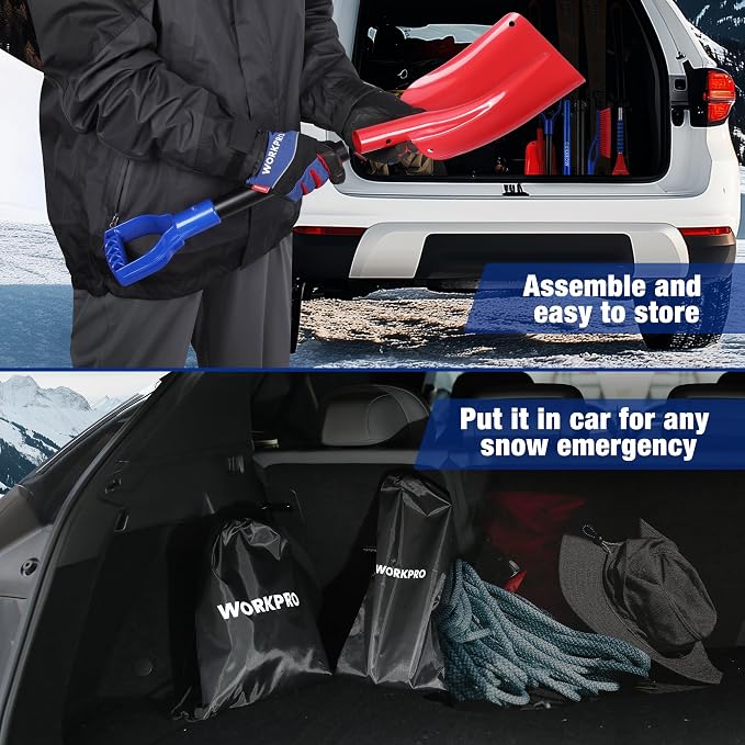 WORKPRO 3-Piece Snow Removal Kit, 47" Detachable Snow Shovel, 27" 2-in-1 Ice Scraper & Snow Brush Tool, Separate Snow Scraper for Car, Truck, Driveway, and Winter Conditions, Storage Bag Included - Image 7