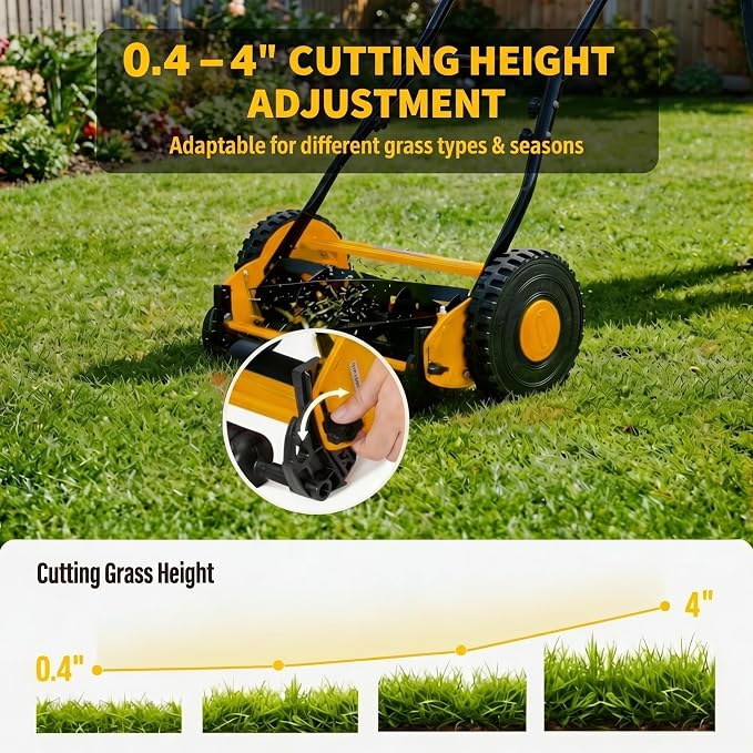 16" Push Lawn Mower, Manual Hand Push Lawn Mower Without Grass Catcher, Lightweight & Portable Walk-Behind Mower for Small Yards, Garden & Patio - Image 4