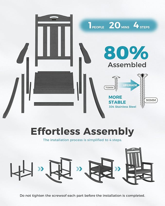 Ciokea Oversized Outdoor Rocking Chairs Set of 8, 380lbs Heavy-Duty Large Patio Rocker, High Back Cozy Porch Chairs, Weather Resistant Patio Rocking Chairs for Outside, Fire Pit, Deck, Dark Grey - Image 8