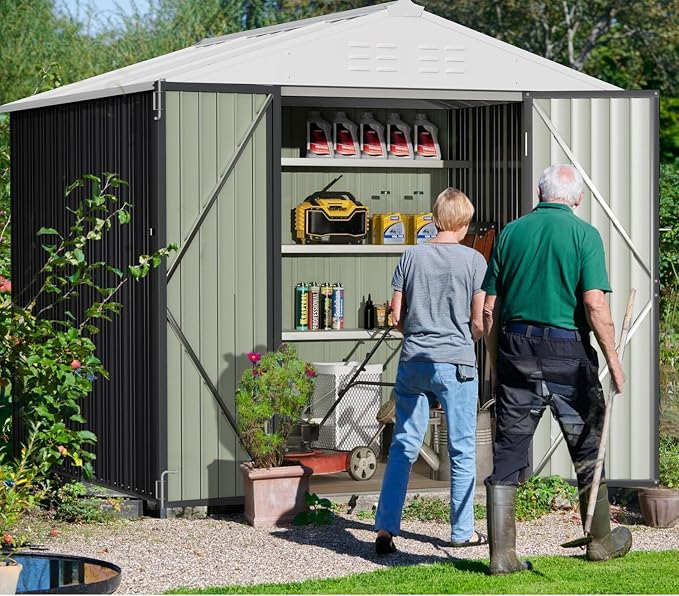 Greesum 6x4FT Outdoor Storage Shed, Utility Tool Shed Metal Storage Garden Shed with Door & Lock for Patio Storage, Gray - Image 2