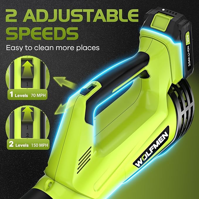 Leaf Blower, Electric Cordless Leaf Blower with 2 Batteries and Charger, 2 Speed Mode, Lightweight Cordless Blower for Blowing Leaves, Patio Cleaning, Blowers for Lawn Care and Dust - Image 3