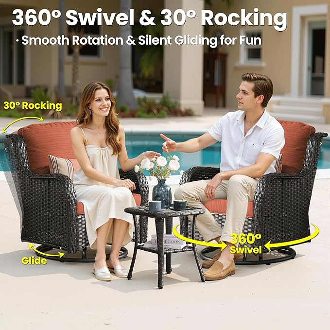ovios 7-Piece Patio Furniture Set with Swivel Chairs Coffee Table, Outdoor Wicker Sofa with 54" Fire Pit Table, High Back Couch Modern Conversation Sets, Brown/Orange Red