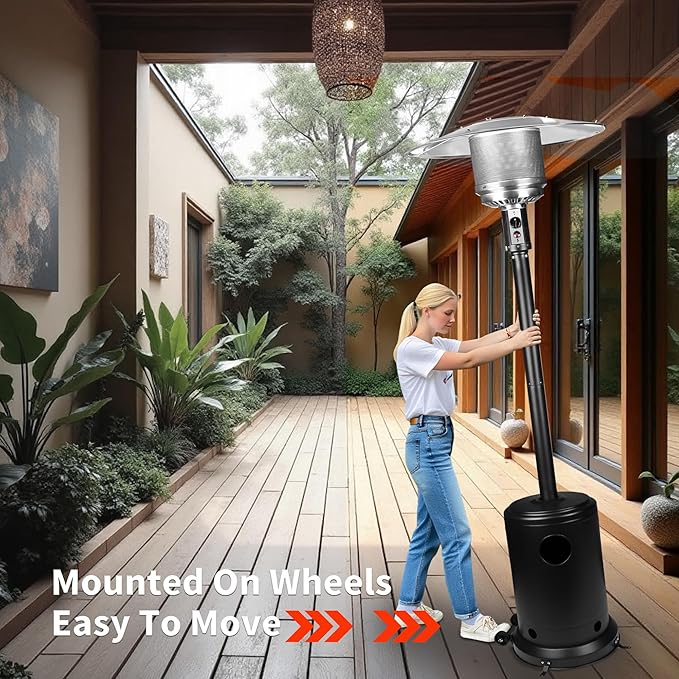 Ignovate 49,000 BTU Outdoor Propane Patio Heater with Wheels – Durable Powder-Coated Steel Gas Heater with Easy Ignition & Safety Shut-Off for Patio, Backyard, Garden, Restaurant