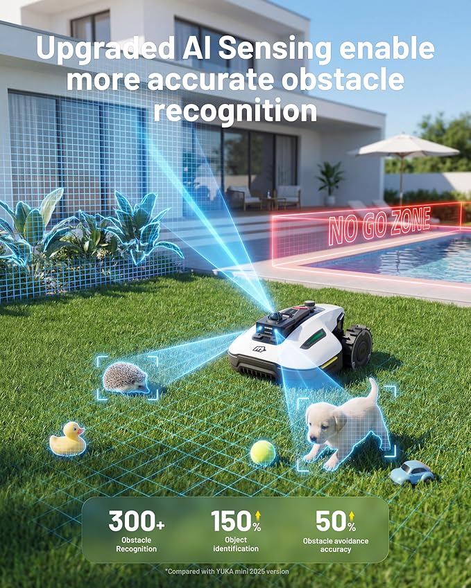 (2026 Upgrade) Mammotion YUKA mini 2 1000H Robotic Lawn Mower with Garage, for 0.25 Acre, 360° LiDAR + AI Vision, 45% Slope, DropMow, Smart Battery Management,Cutting Heights 2.0"-3.5" - Image 5