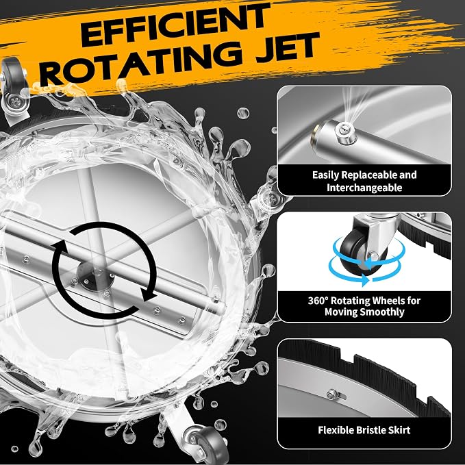 20" Pressure Washer Surface Cleaner with 4 Wheels and Dual Handle, Power Washer Attachment for Cleaning Concrete, Patio, Sidewalk, Deck and Driveways - PWS 20 - Image 4