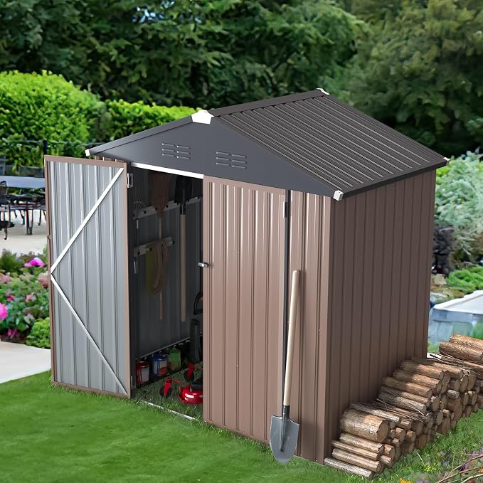 AECOJOY 6x4 Shed, Small Outdoor Metal Storage Sheds & Outdoor Storage Clearance, 4x6 Utility and Tool Garden Shed with Lockable Doors for Backyard, Patio, Outside Use - Image 2