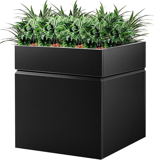 Matel Planter Box 17" L x 17" W x 18" H, Cube Heavy Duty Powder Coating Steel Planters with Drainage Hole, Indoor Outdoor All-Weather Use for Home, Porch, Patio, Hotel(Black)