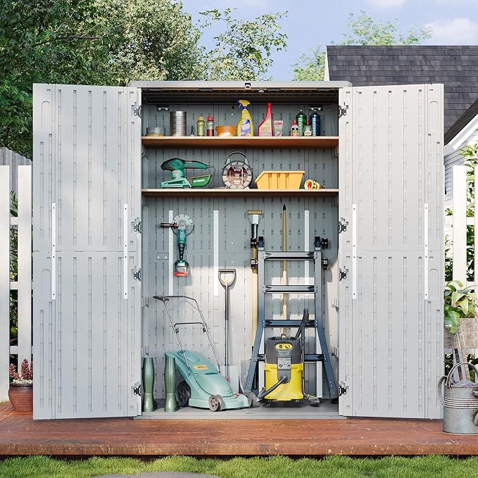 Aoxun Outdoor Storage Shed, 64 Cu.Ft Vertical Storage Sheds Outdoor with Floor, Outdoor Waterproof Storage Cabinet for Garage Storage, Pool Storage, Bike Shed, Garden Shed (White) - Image 4